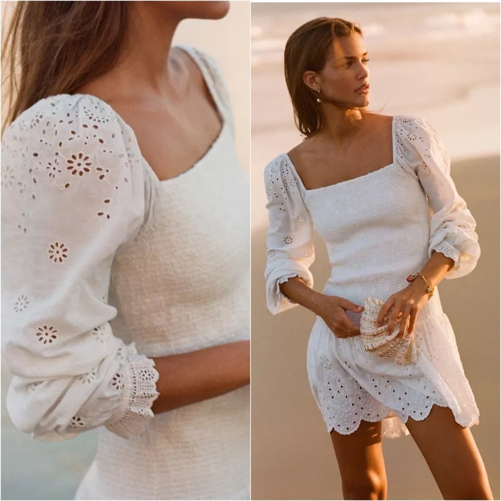 LOVESHACKFANCY JAYCE DRESS ANTIQUE WHITE L